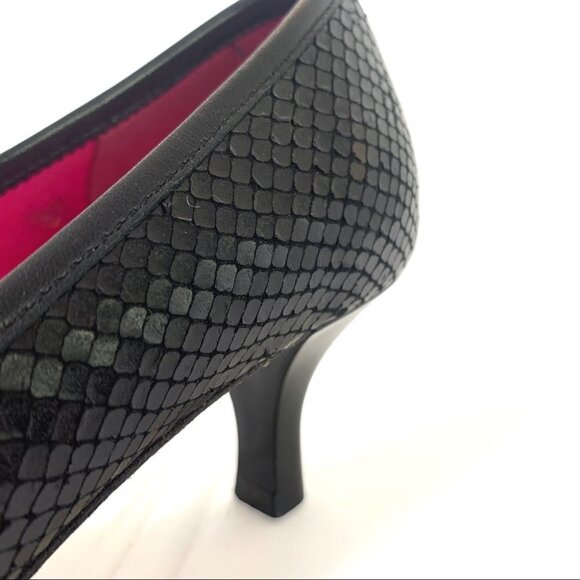 LE BABE CROC BLACK HEEL LEATHER POINTED HEEL ANIMAL PRINT SHOES MADE IN ITALY 37 - Picture 16 of 17